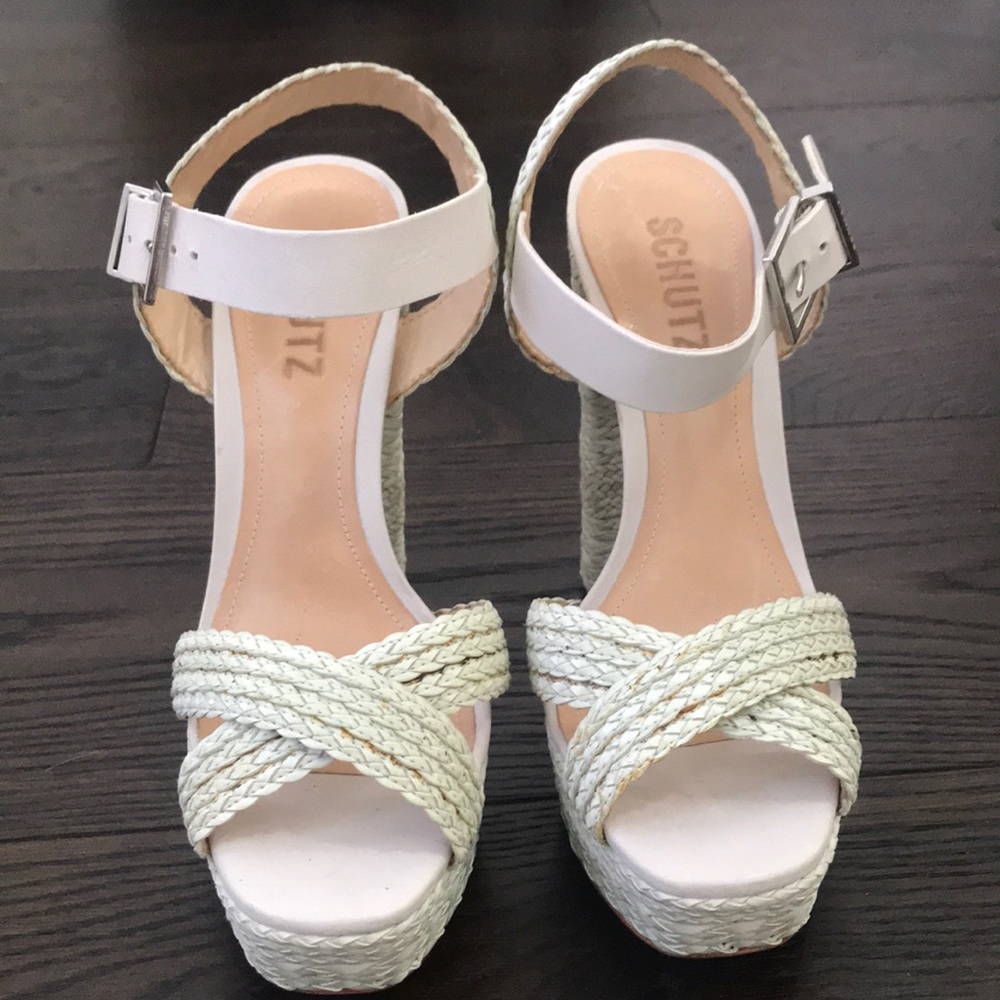SCHUTZ White Braided Platform Sandals